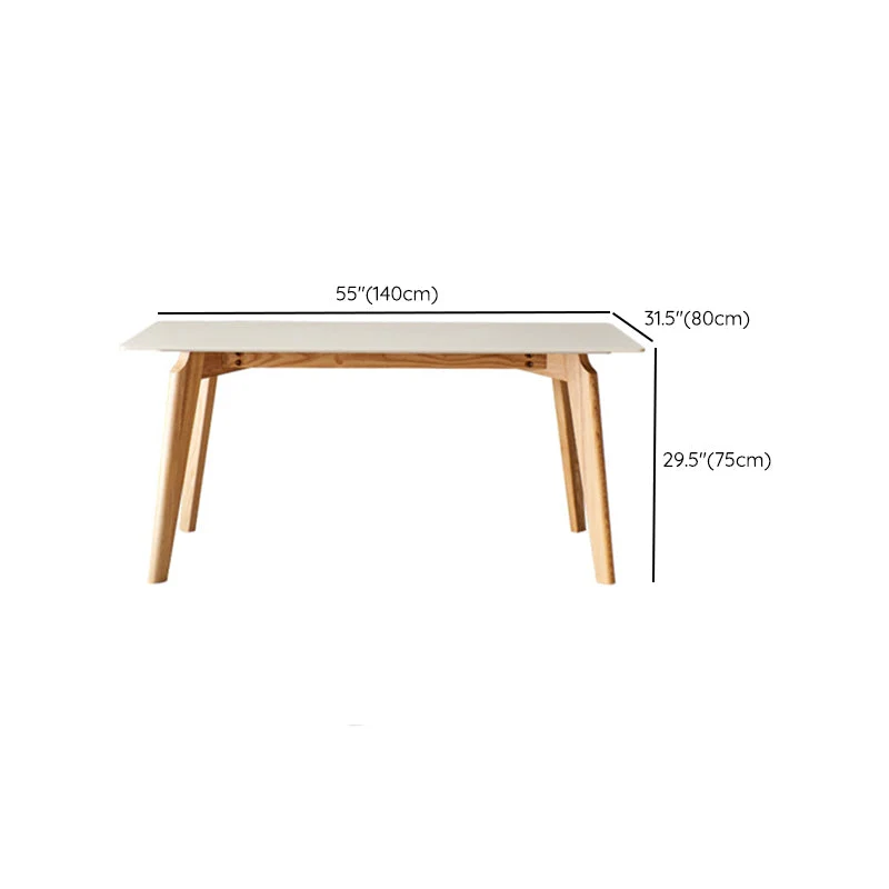 Tavolo Rettangolare Stile Moderno Tavolo Pietra Sinterizzata con Gambe Legno per Cucina Clearhalo