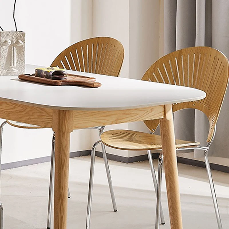Tavolo rettangolare stile moderno Tavolo pietra sinterizzata con gambe legno per la casa Clearhalo