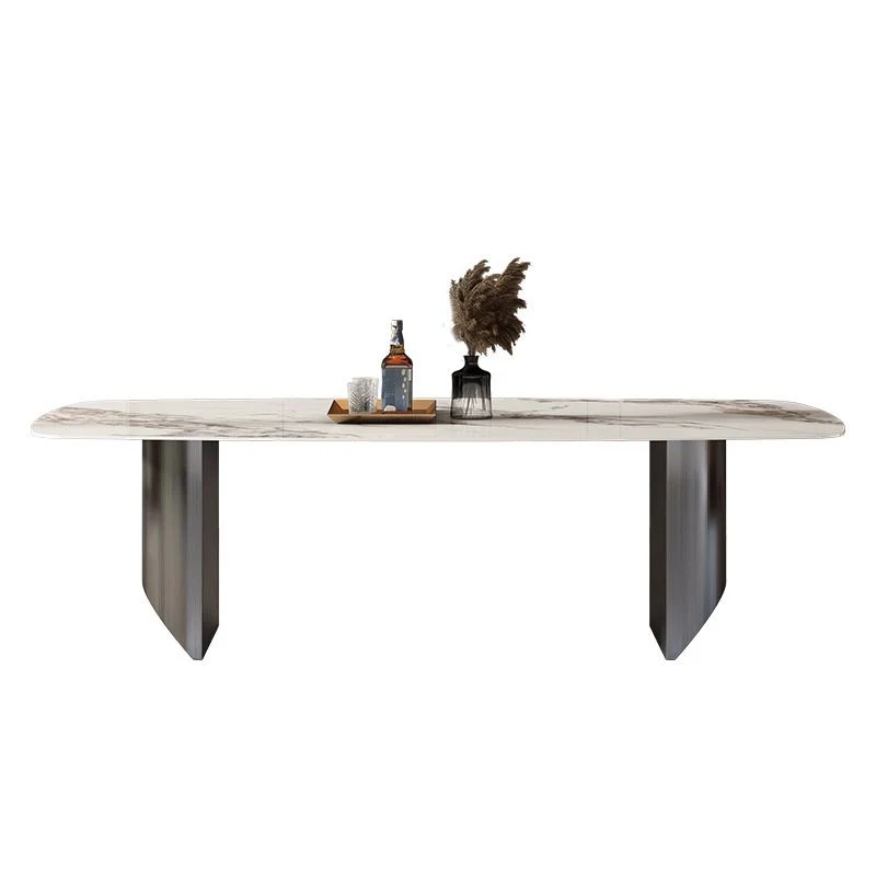 Tavolo rettangolare stile moderno Tavolo da pranzo pietra sinterizzata con gambe metallo Clearhalo