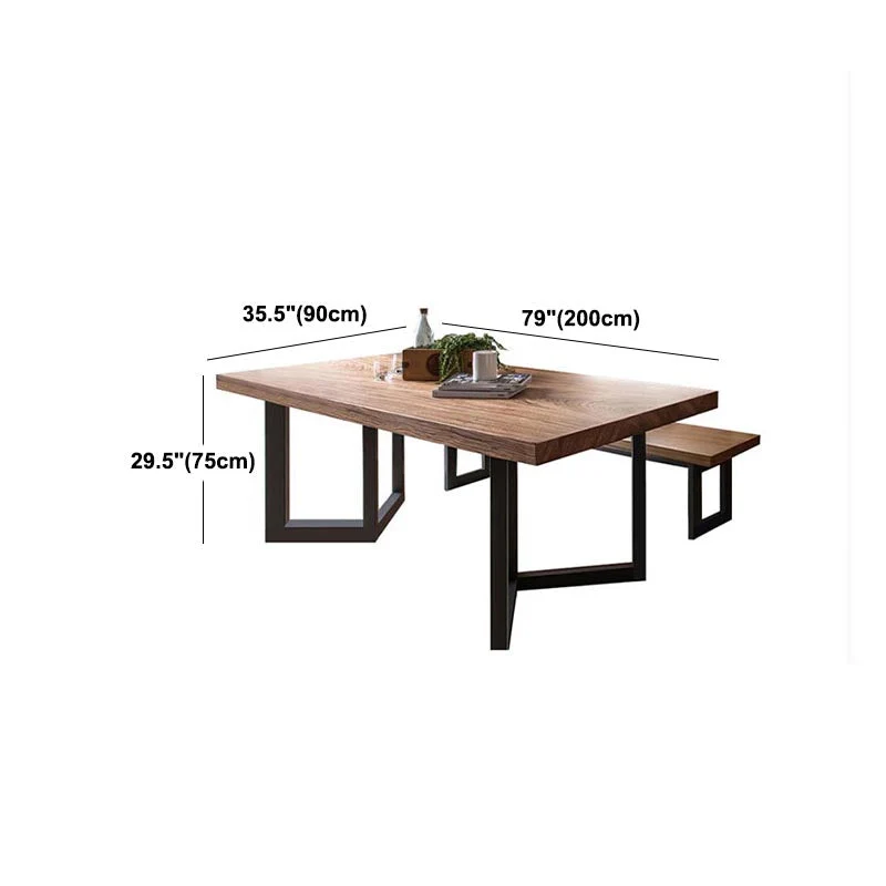 Tavolo rettangolare Tavolo da pranzo industriale con piano legno massello con base metallo Clearhalo