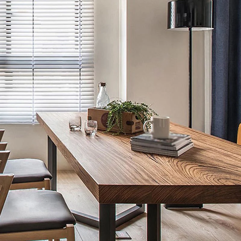 Tavolo rettangolare Tavolo da pranzo industriale con piano legno massello con base metallo Clearhalo