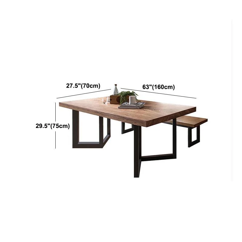 Tavolo rettangolare Tavolo da pranzo industriale con piano legno massello con base metallo Clearhalo