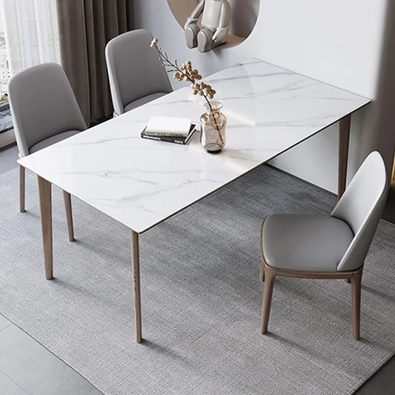 Tavolo rettangolare Tavolo da pranzo medievale moderno pietra sinterizzata con base legno Clearhalo