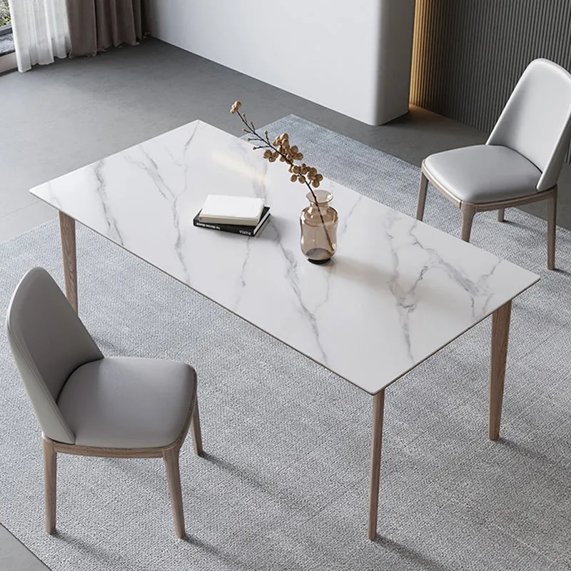 Tavolo rettangolare Tavolo da pranzo medievale moderno pietra sinterizzata con base legno Clearhalo