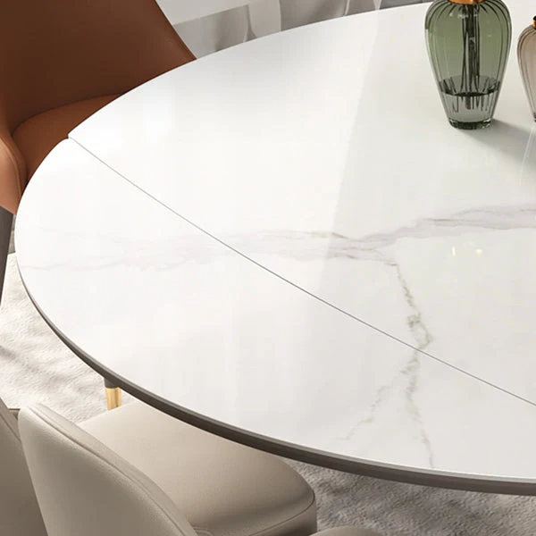Tavolo Rotondo Allungabile con Piano Pietra Sinterizzata di Lusso con 4 Gambe Legno Clearhalo