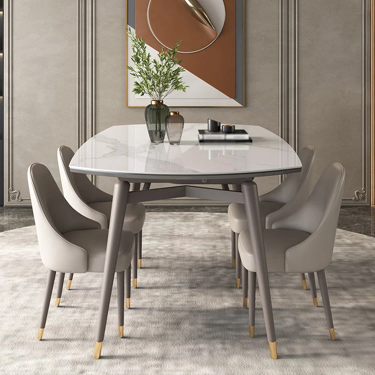 Tavolo Rotondo Allungabile con Piano Pietra Sinterizzata di Lusso con 4 Gambe Legno Clearhalo