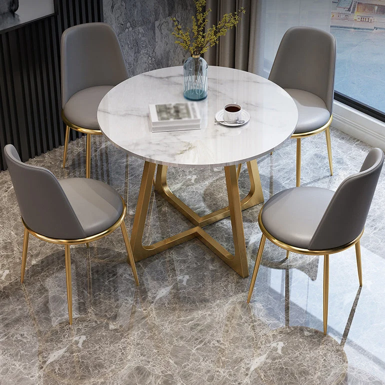 Tavolo rotondo con piano pietra Tavolo da pranzo con base acciaio stile moderno Clearhalo