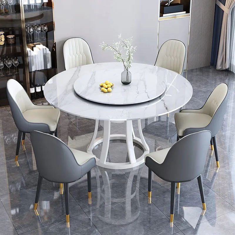 Tavolo rotondo moderno pietra Tavolo da pranzo ad altezza standard con base piedistallo Clearhalo