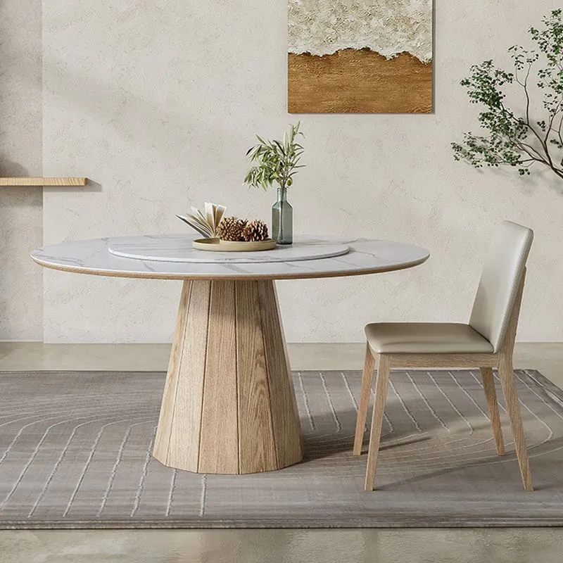 Tavolo rotondo moderno Tavolo da pranzo pietra sinterizzata bianca per la casa Clearhalo
