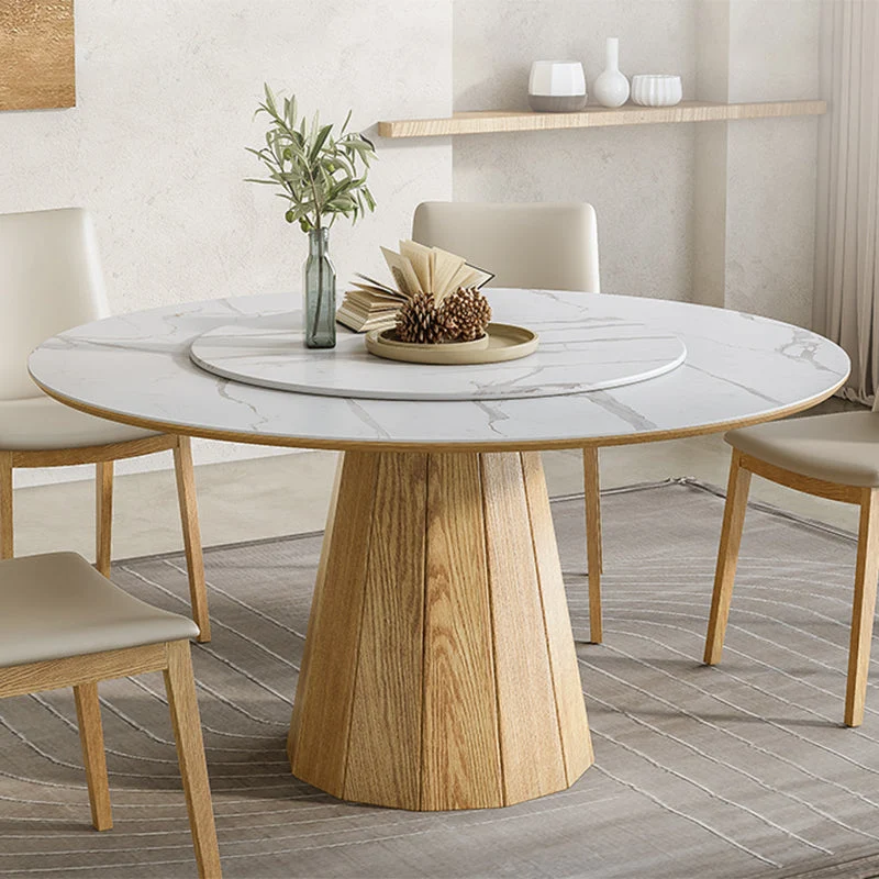 Tavolo rotondo moderno Tavolo da pranzo pietra sinterizzata bianca per la casa Clearhalo