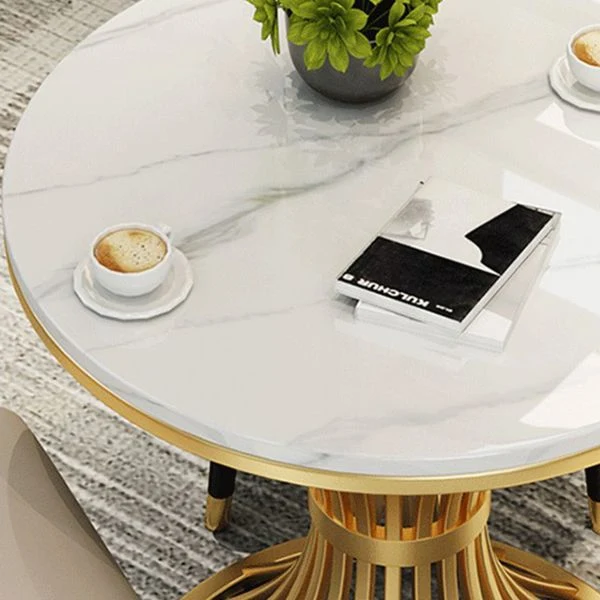 Tavolo rotondo tradizionale di lusso metallo per sala da pranzo Tavolo pietra sinterizzata con piedistallo Clearhalo
