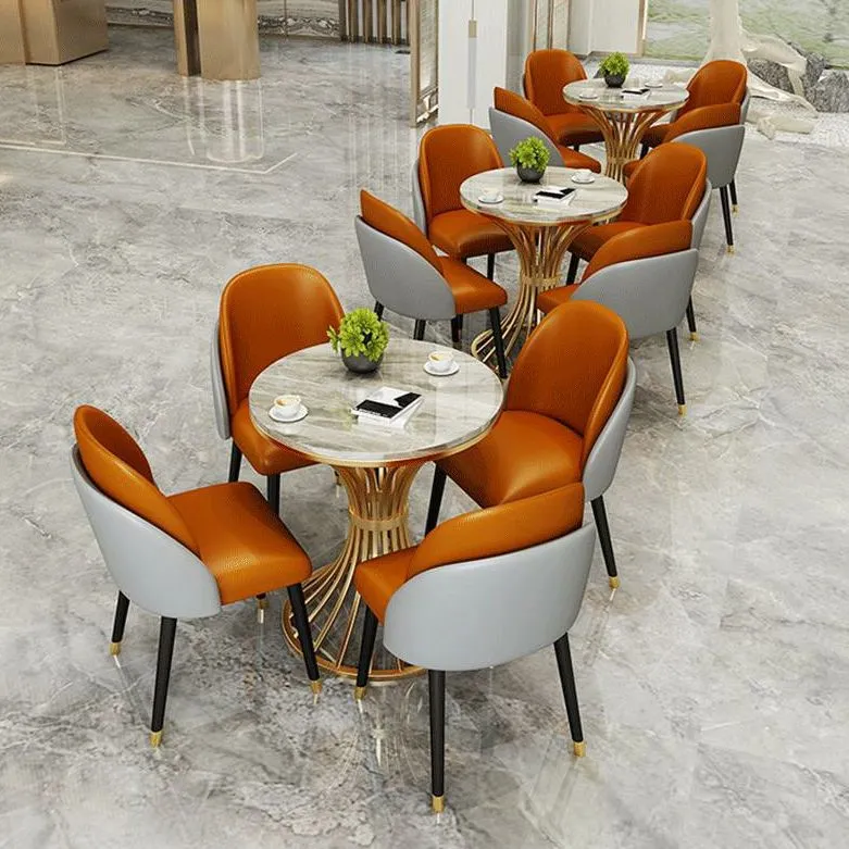 Tavolo rotondo tradizionale di lusso metallo per sala da pranzo Tavolo pietra sinterizzata con piedistallo Clearhalo