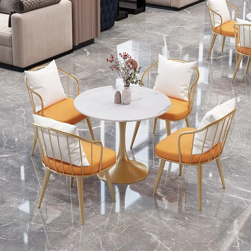 Tavolo rotondo tradizionale di lusso metallo Tavolo con piano pietra sinterizzata bianca con base tulipano Clearhalo