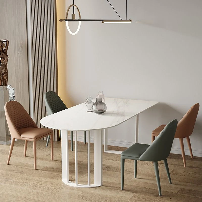 Tavolo da salotto semplice pietra Tavolo ovale bianco con piedistallo metallo Clearhalo
