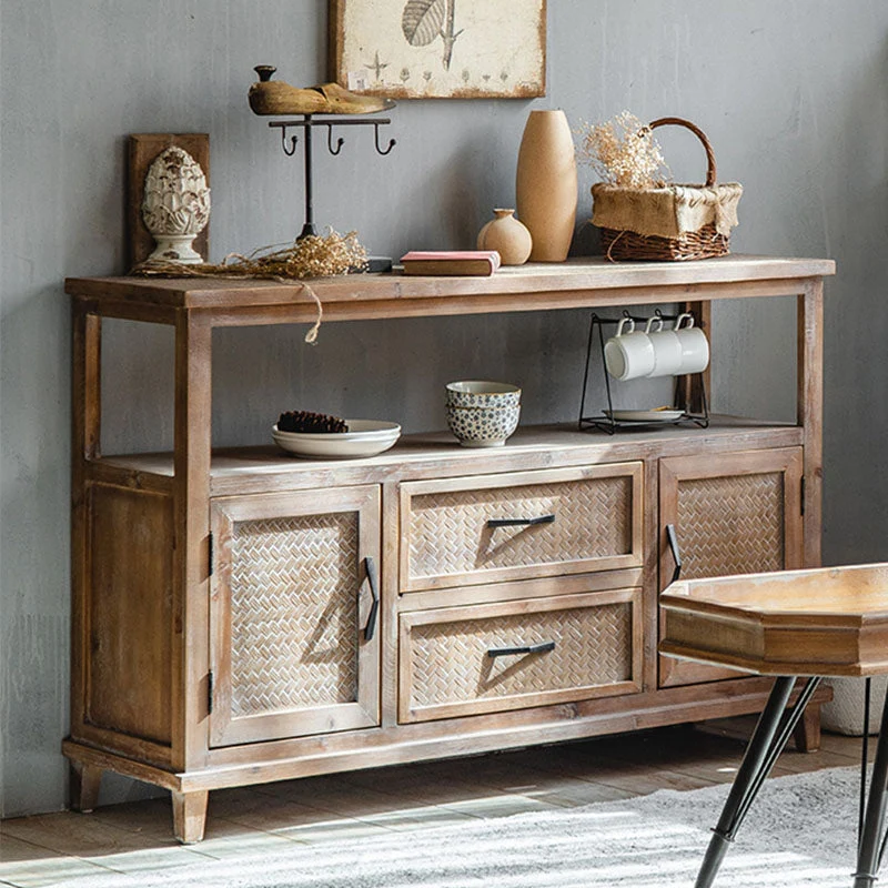 Tavolo server legno massello con credenza marrone Farmhouse per sala da pranzo Clearhalo
