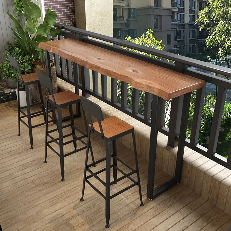 Tavolo speciale marrone stile moderno legno massello e tavolo da bar metallo Clearhalo
