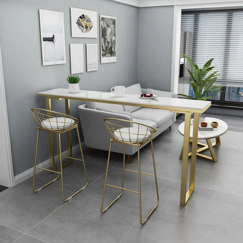 Tavolo stile glam bianco con piano ferro e tavolo da bar per negozio di tè al latte finto marmo Clearhalo