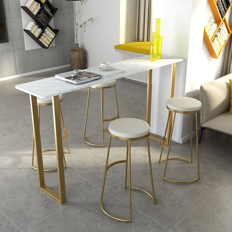 Tavolo stile glam bianco con piano ferro e tavolo da bar per negozio di tè al latte finto marmo Clearhalo
