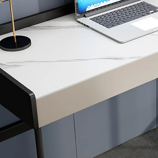 Tavolo da ufficio moderno di forma rettangolare pietra, scrivania bianco e nero Clearhalo