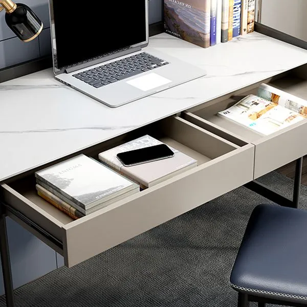 Tavolo da ufficio moderno di forma rettangolare pietra, scrivania bianco e nero Clearhalo