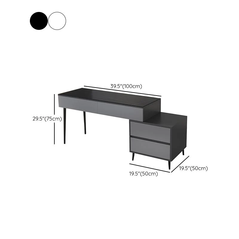 Tavolo da ufficio moderno di forma rettangolare pietra, scrivania bianco/nero Clearhalo