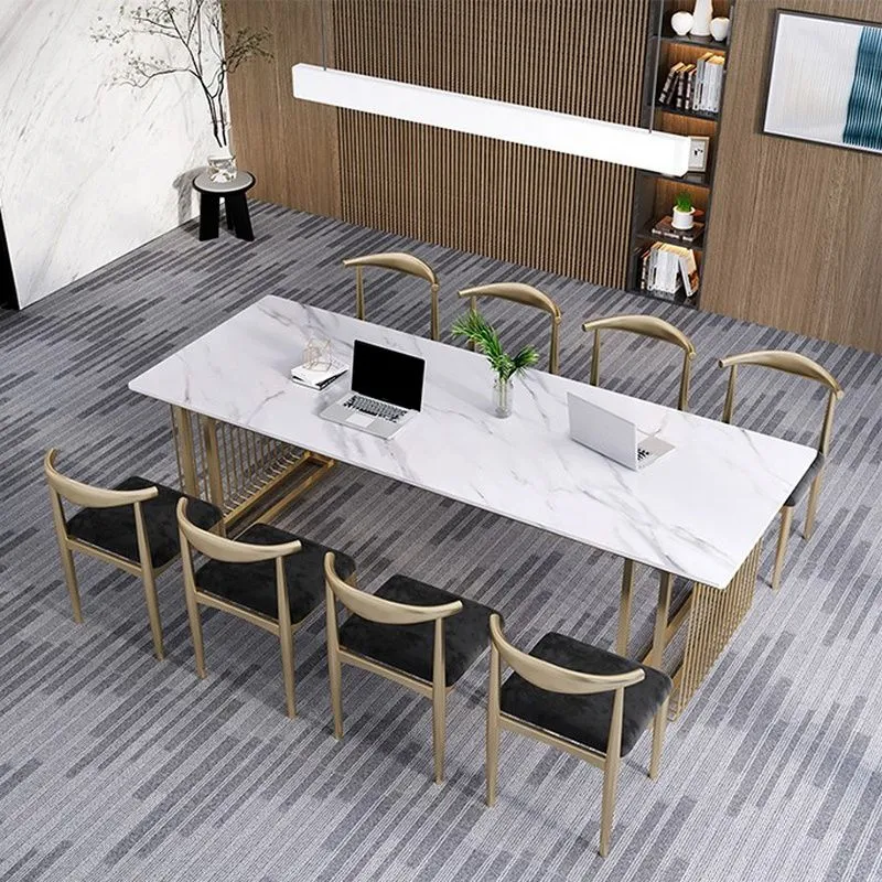 Tavolo da ufficio moderno di forma rettangolare pietra, scrivania bianco Clearhalo