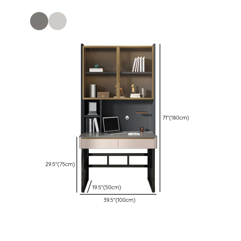 Tavolo da ufficio moderno di forma rettangolare, scrivania pietra grigio/bianco Clearhalo