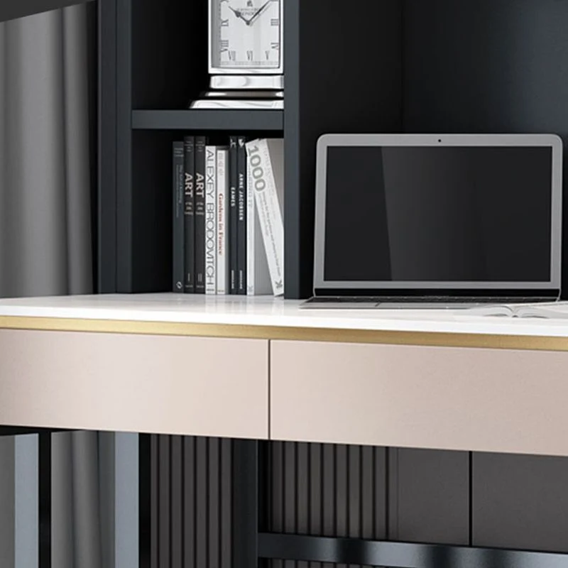 Tavolo da ufficio moderno di forma rettangolare, scrivania pietra grigio/bianco Clearhalo