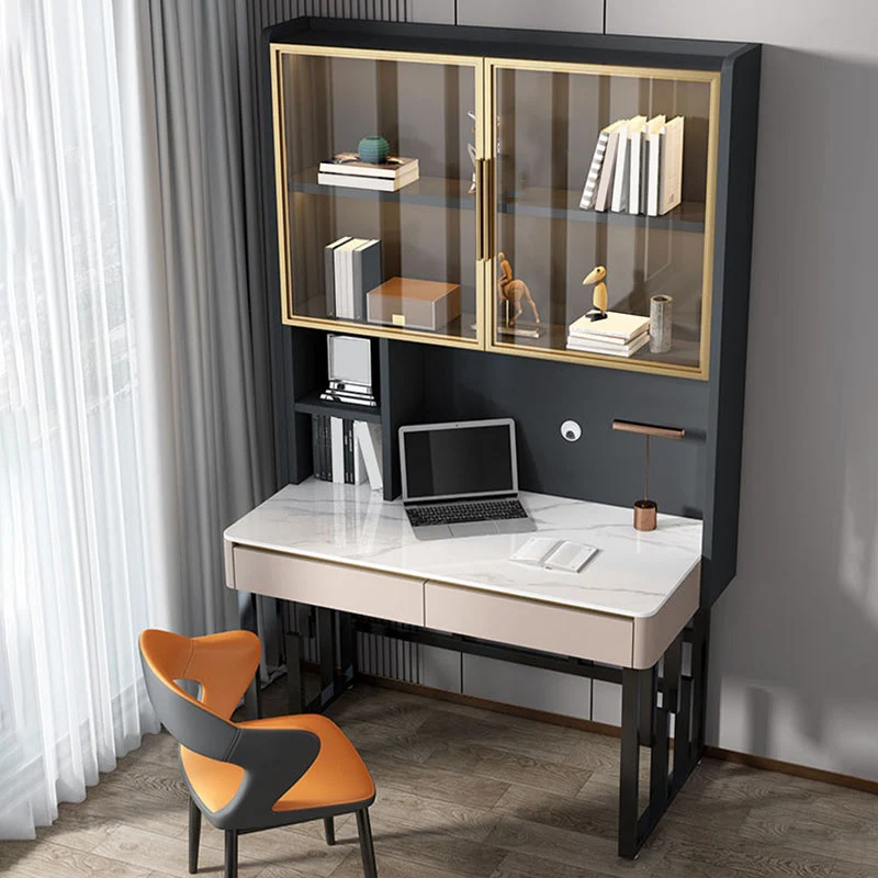 Tavolo da ufficio moderno di forma rettangolare, scrivania pietra grigio/bianco Clearhalo