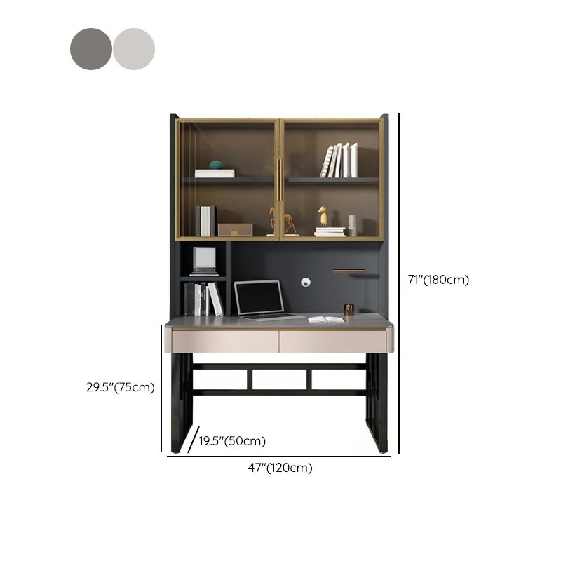 Tavolo da ufficio moderno di forma rettangolare, scrivania pietra grigio/bianco Clearhalo