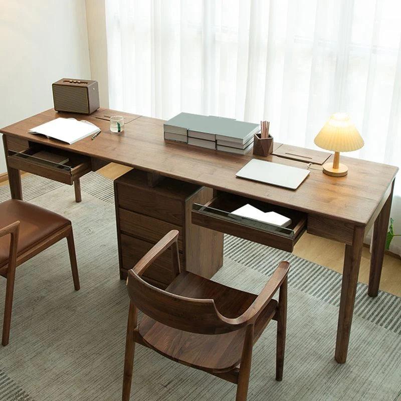 Tavolo da ufficio moderno legno massello, scrivania da casa con 5 cassetti Clearhalo