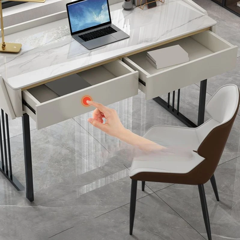 Tavolo da ufficio per laptop di forma rettangolare, scrivania pietra grigio/bianco Clearhalo