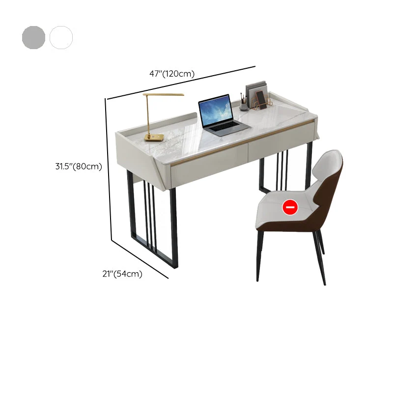 Tavolo da ufficio per laptop di forma rettangolare, scrivania pietra grigio/bianco Clearhalo