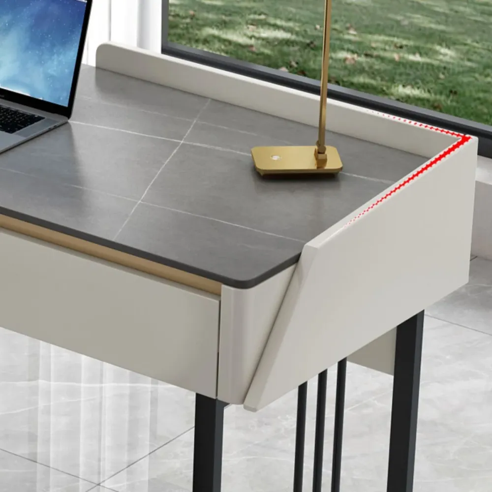 Tavolo da ufficio per laptop di forma rettangolare, scrivania pietra grigio/bianco Clearhalo