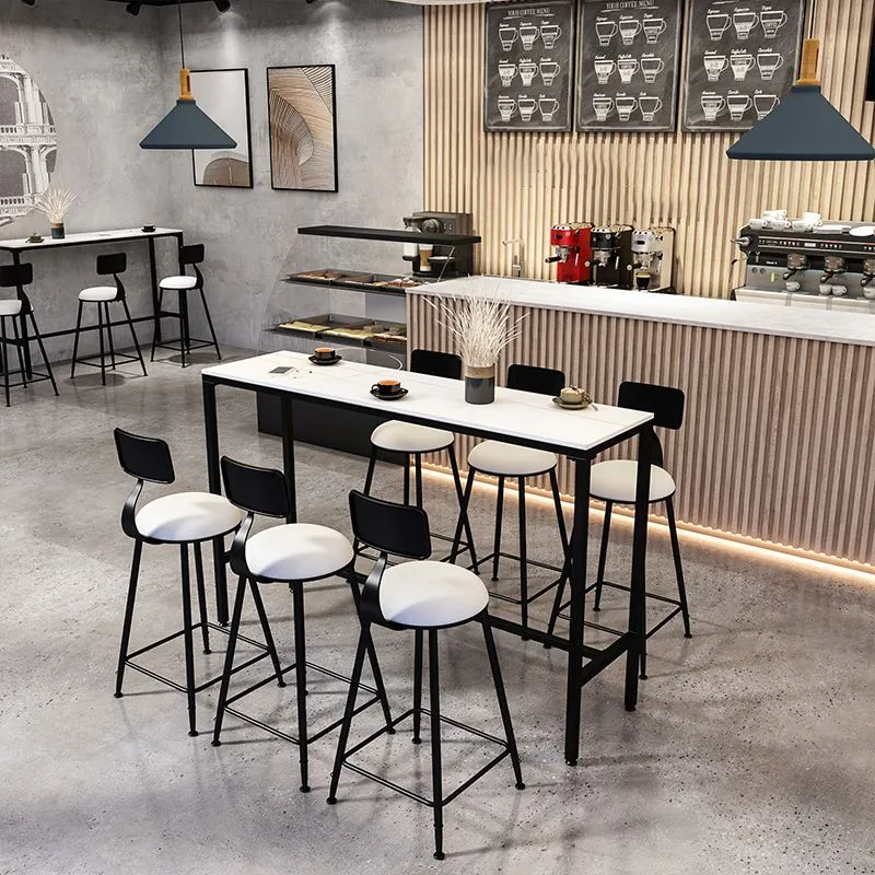 Tavolo da vino da bancone bianco e nero per interni Tavolo da pub rettangolare pietra ad altezza bar Clearhalo
