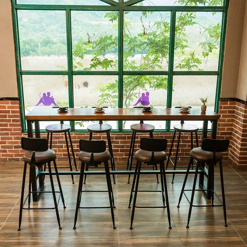 Tavolo da vino per interni legno massello, tavolo da pub rettangolare con poggiapiedi, altezza bar Clearhalo