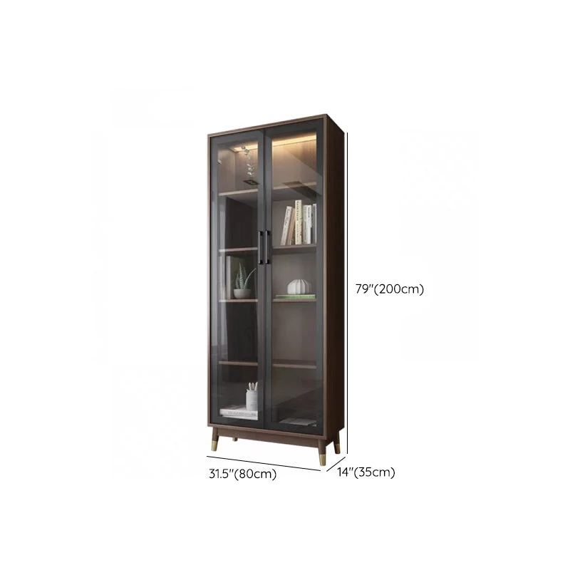 Vetrina moderna con ante vetro per espositore finto legno per soggiorno Clearhalo