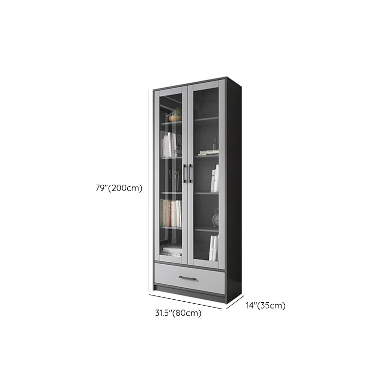Vetrina moderna con ante vetro per espositore finto legno per soggiorno Clearhalo