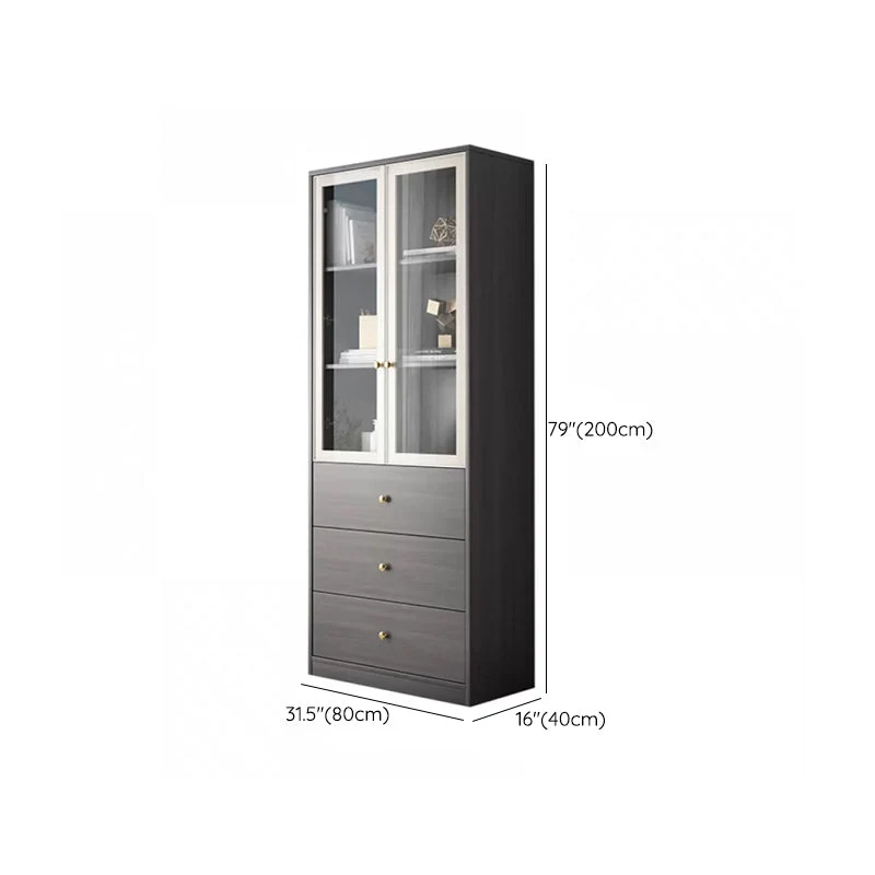 Vetrina moderna con ante vetro per espositore finto legno per soggiorno Clearhalo