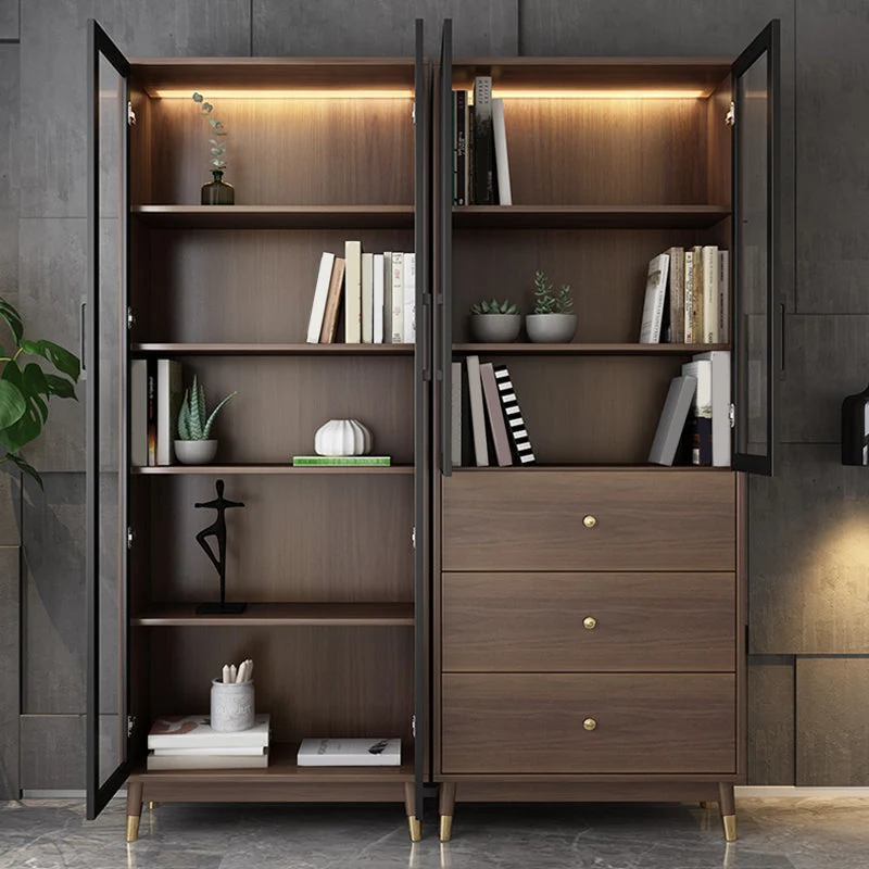 Vetrina moderna con ante vetro per espositore finto legno per soggiorno Clearhalo