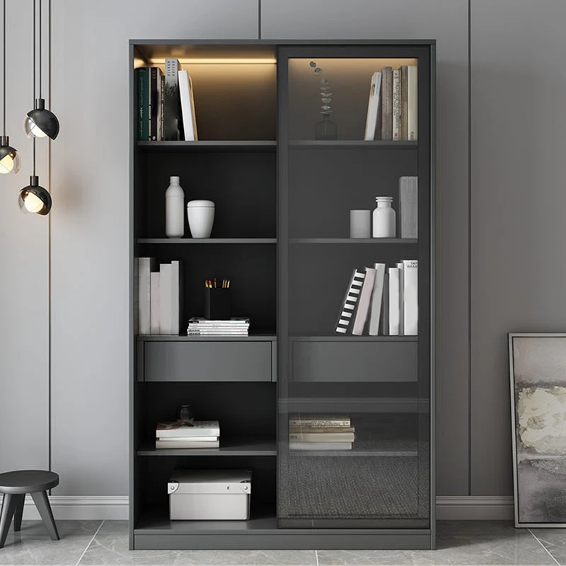 Vetrina moderna finto legno con ante scorrevoli vetro per soggiorno Clearhalo