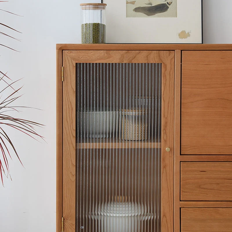 Vetrina scandinava con ante vetro Mobile portaoggetti pino con ante per soggiorno Clearhalo