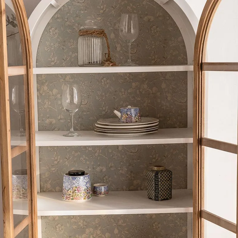 Vetrina tradizionale pino con ante vetro per sala da pranzo Clearhalo