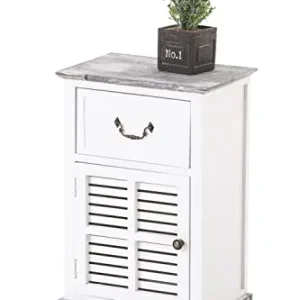 CLP Comodino Shabby Chic Mekong Legno I Mobile con Cassetto E Sportello 38 x 28 CM Altezza 60 CM, Colore:Bianco