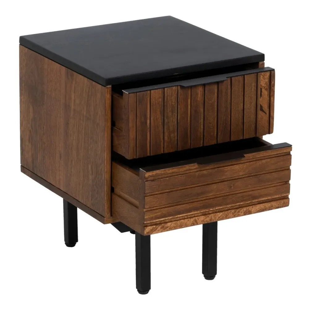 Comodino ABNER Marrone Nero Ferro Legno di mango 40 x 40 x 50 cm