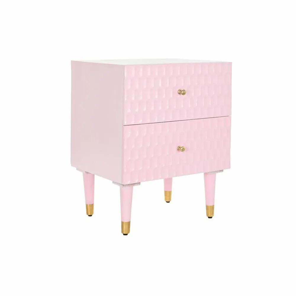 Comodino DKD Home Decor 52 x 42 x 65 cm Metallo Rosa chiaro Legno di mango