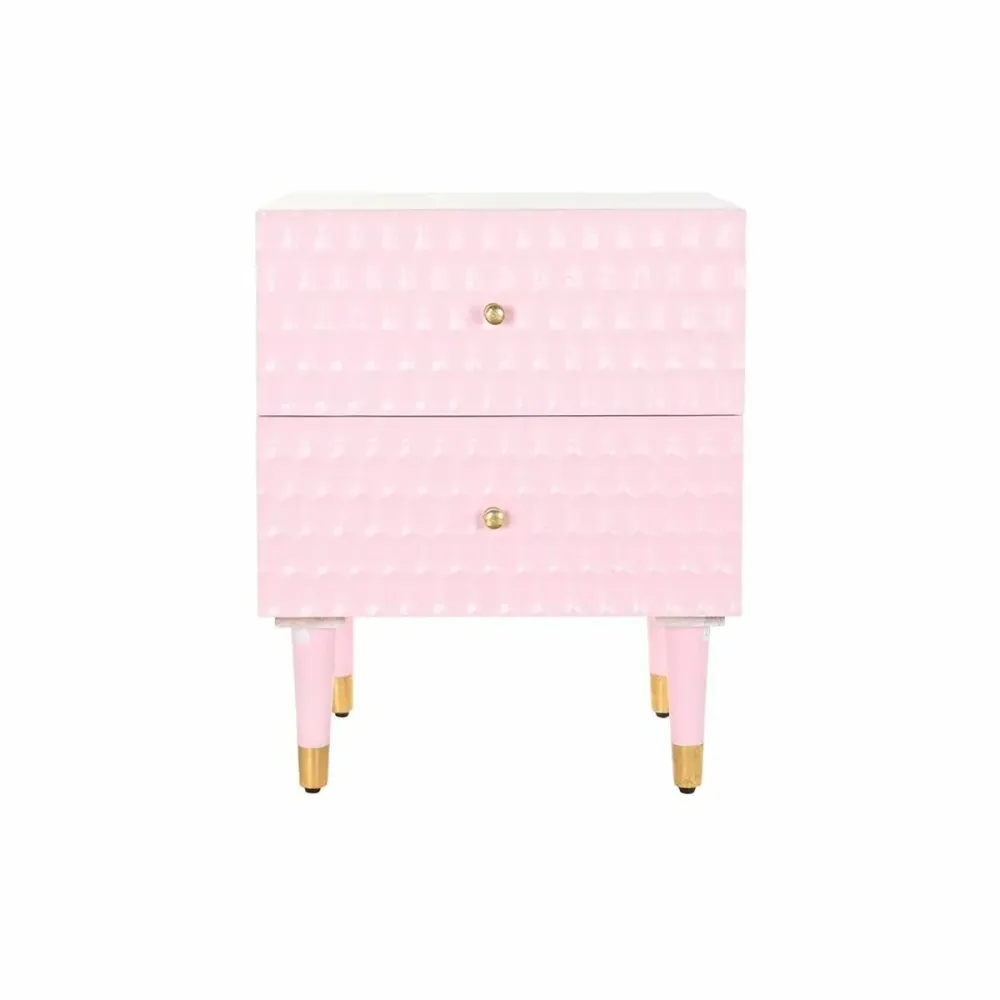Comodino DKD Home Decor 52 x 42 x 65 cm Metallo Rosa chiaro Legno di mango