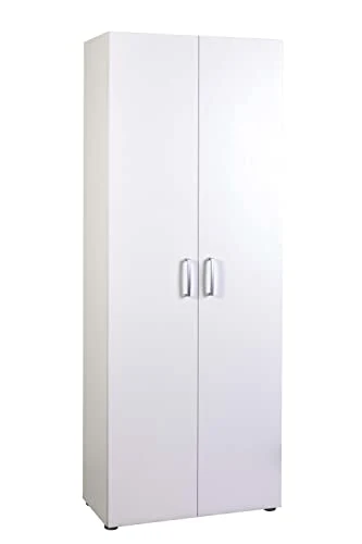 Composad Armadio Legno 2 Ante con CASSETTIERA CASSETTI Laccato Bianco ARMADIETTO SCARPIERA 5 Ripiani