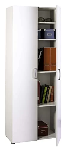 Composad Armadio Legno 2 Ante con CASSETTIERA CASSETTI Laccato Bianco ARMADIETTO SCARPIERA 5 Ripiani