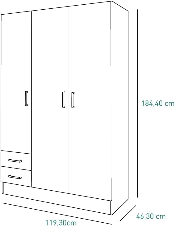 Composad | Armadio linea FACILE 2 cassetti e 3 ante, Colore bianco, (LxAxP): 120x184x46 cm, adatto camera da letto, lavand...